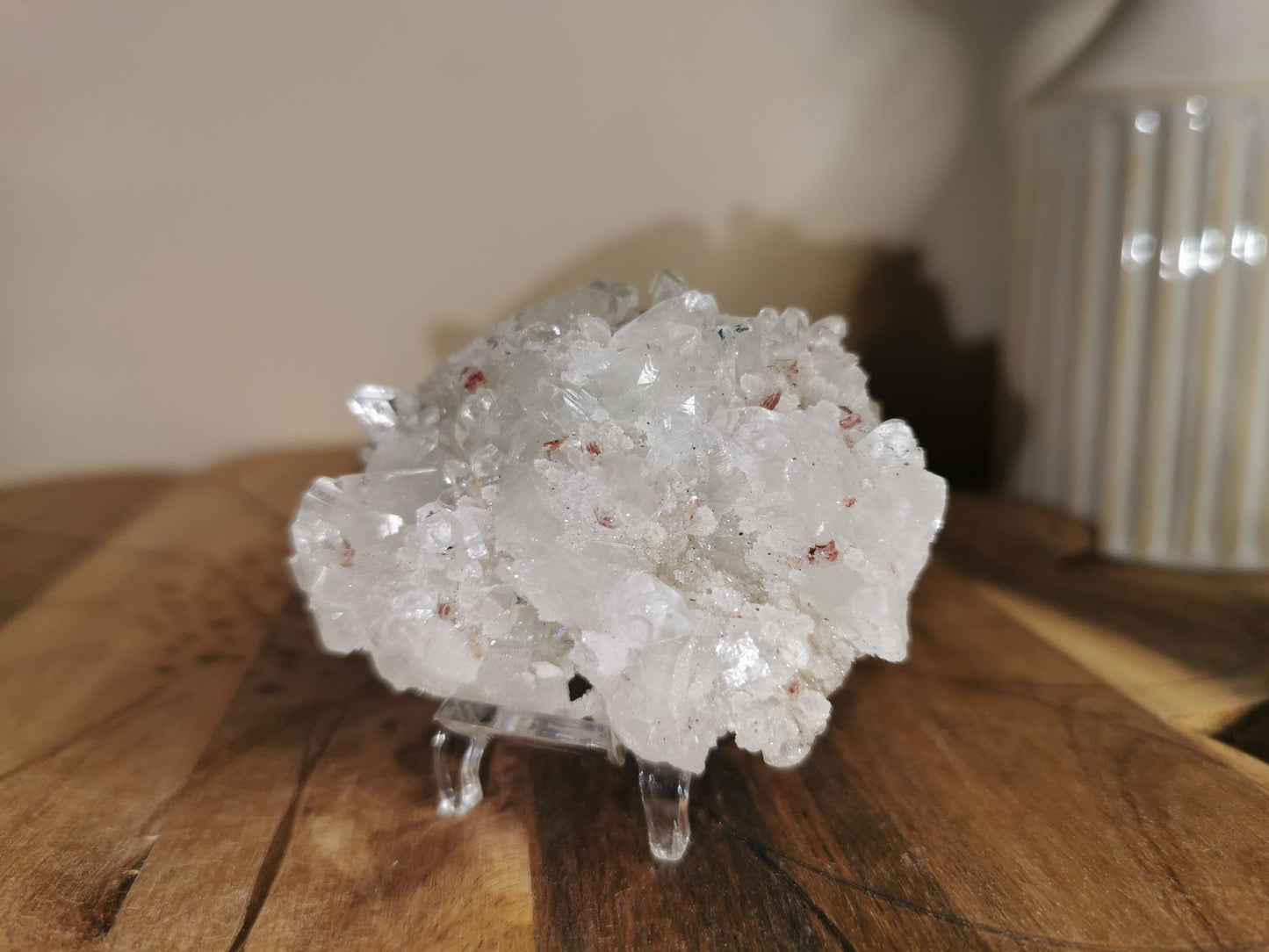 Apophyllite with Rose Stilbite Inclusions stand inc