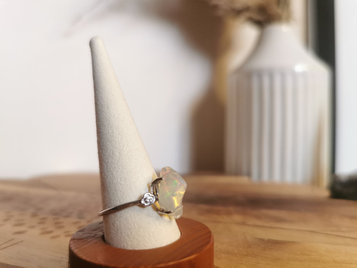 Ethiopian Opal Diamond-Cut Ring — 925 Adjustable Silver