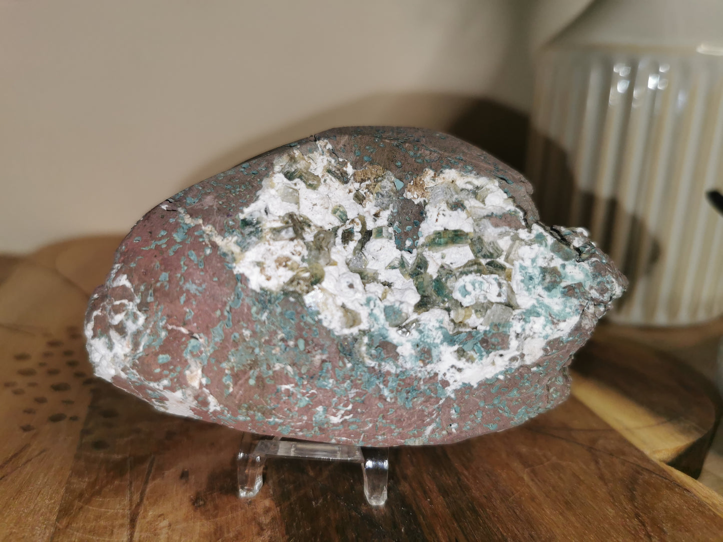 Green Apophyllite on Matrix with Stand