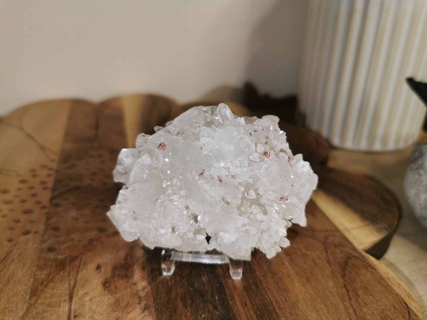 Apophyllite with Rose Stilbite Inclusions stand inc