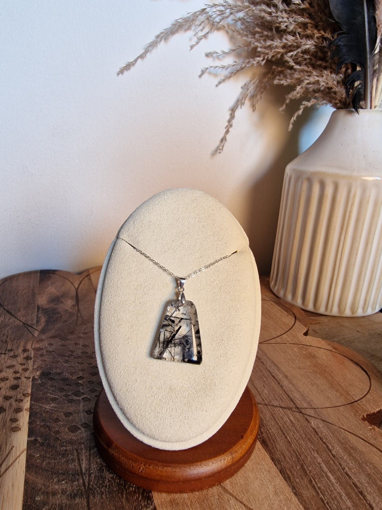 Black Rutilated Quartz Pendant – 925 Sterling Silver