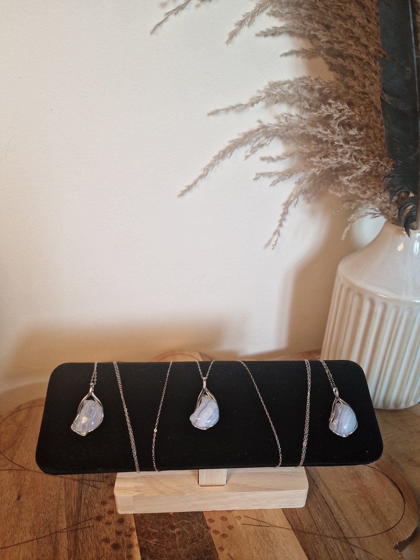 Blue Lace Agate Pendant – 925 Sterling Silver✨️