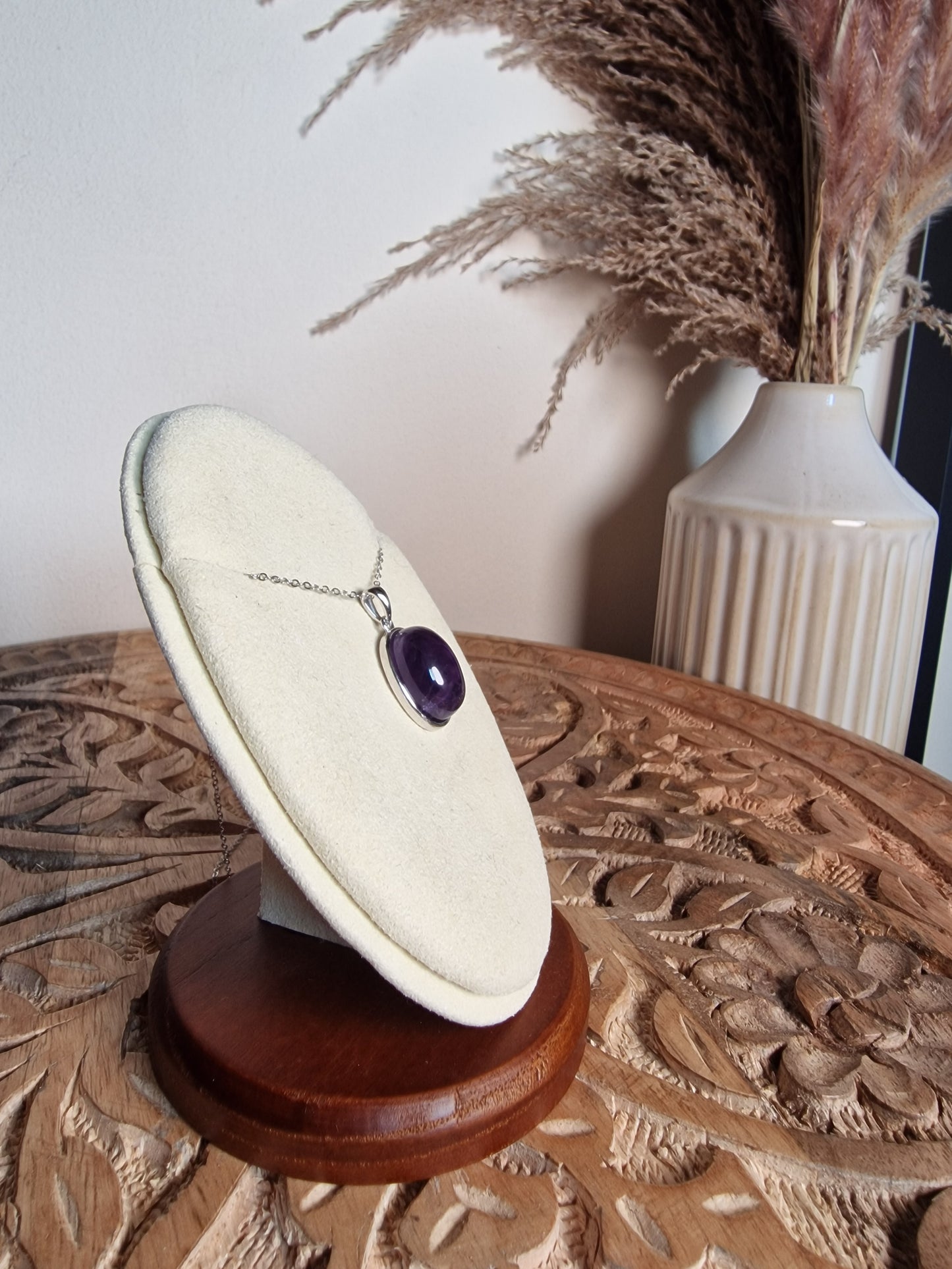Amethyst Oval Pendant – 925 Silver