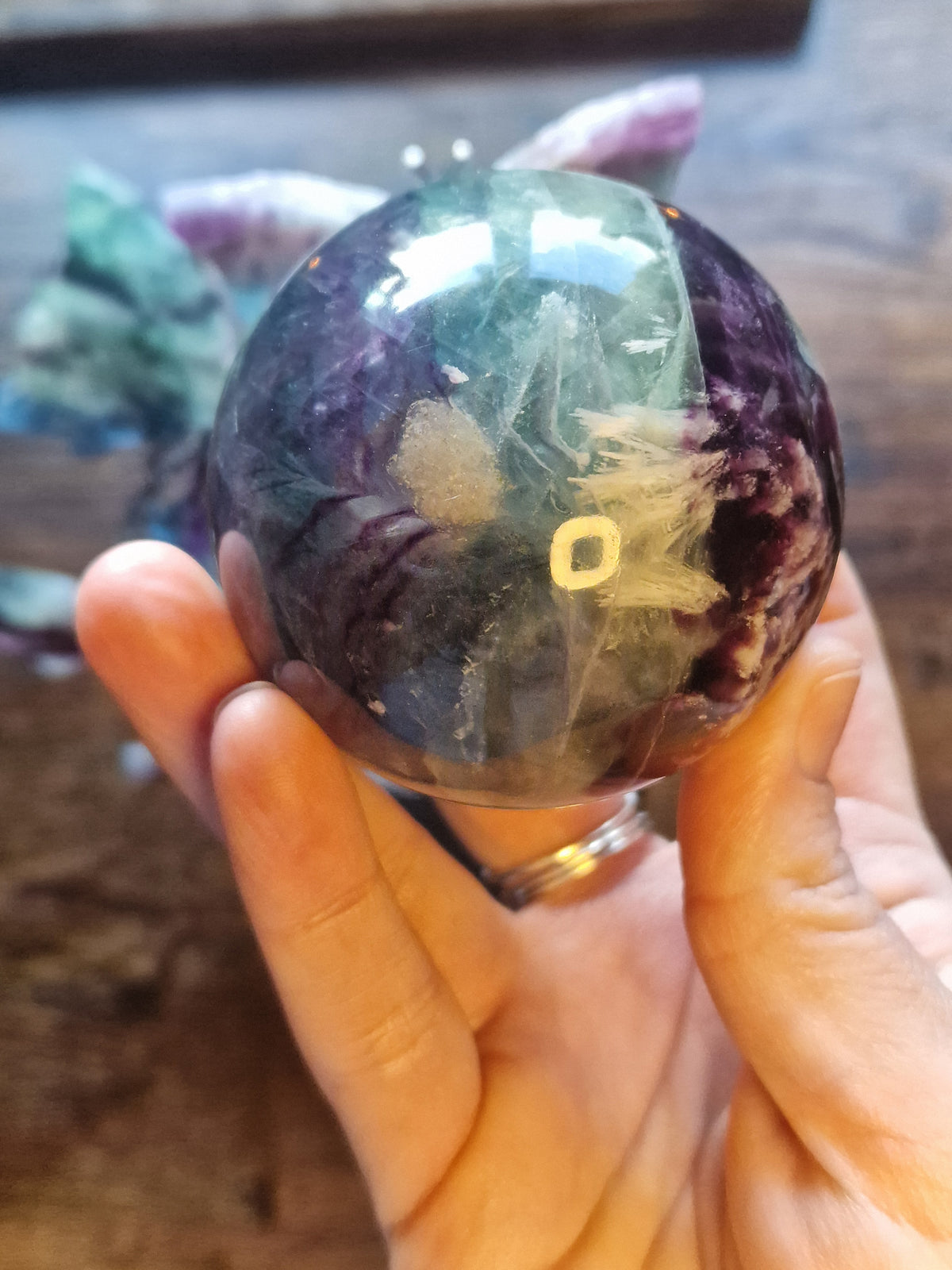 Feather Fluorite Sphere & Butterfly Display Stand