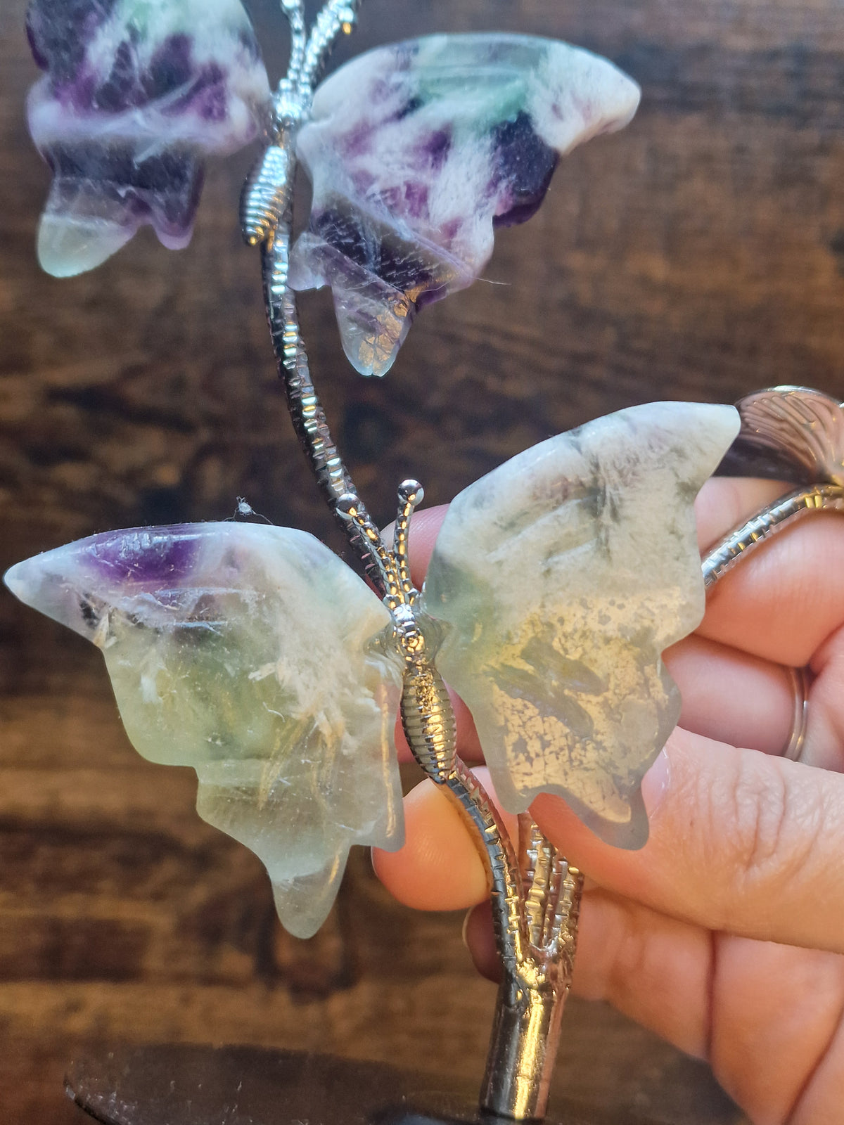 Feather Fluorite Sphere & Butterfly Display Stand