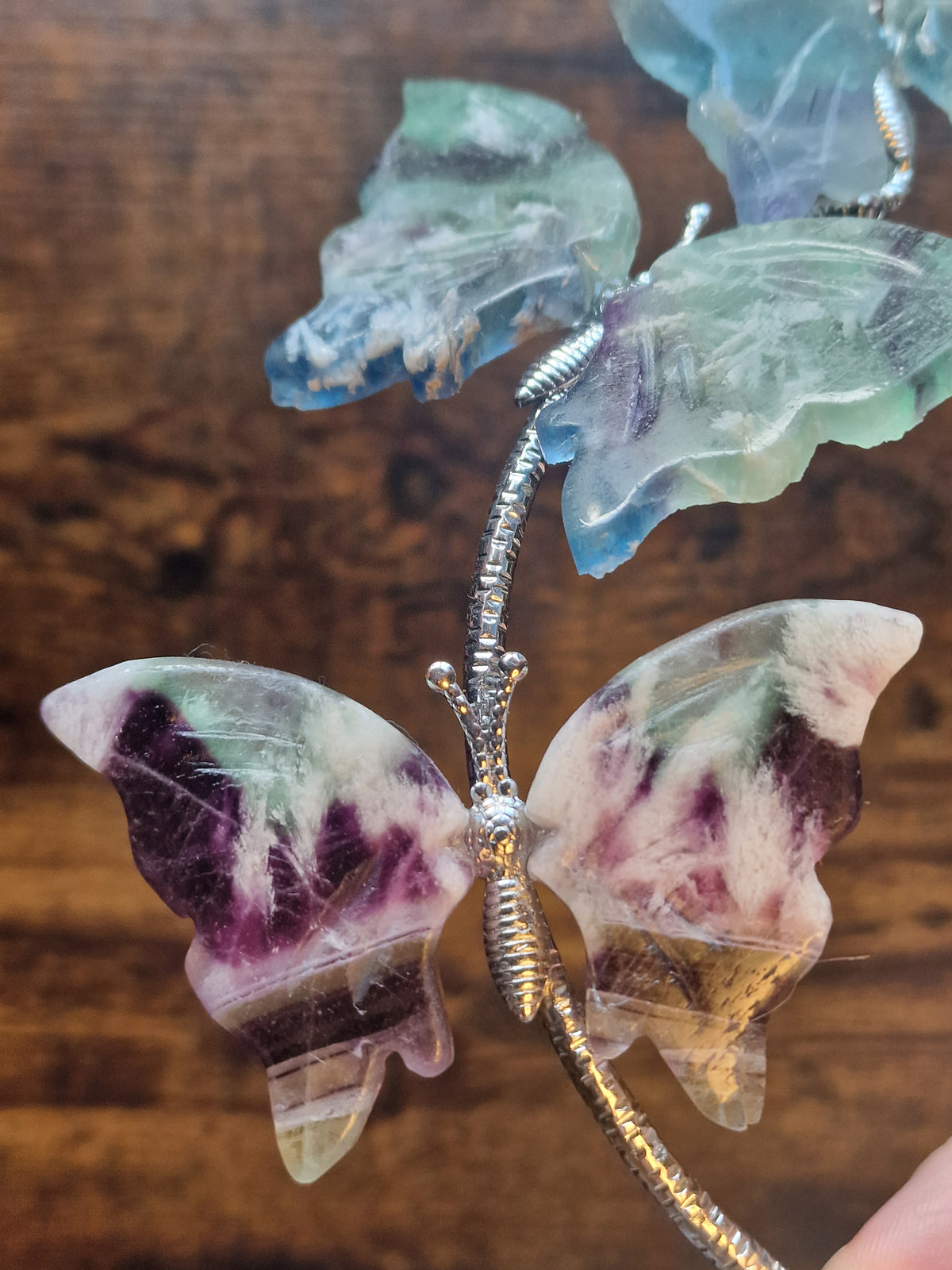 Feather Fluorite Sphere & Butterfly Display Stand