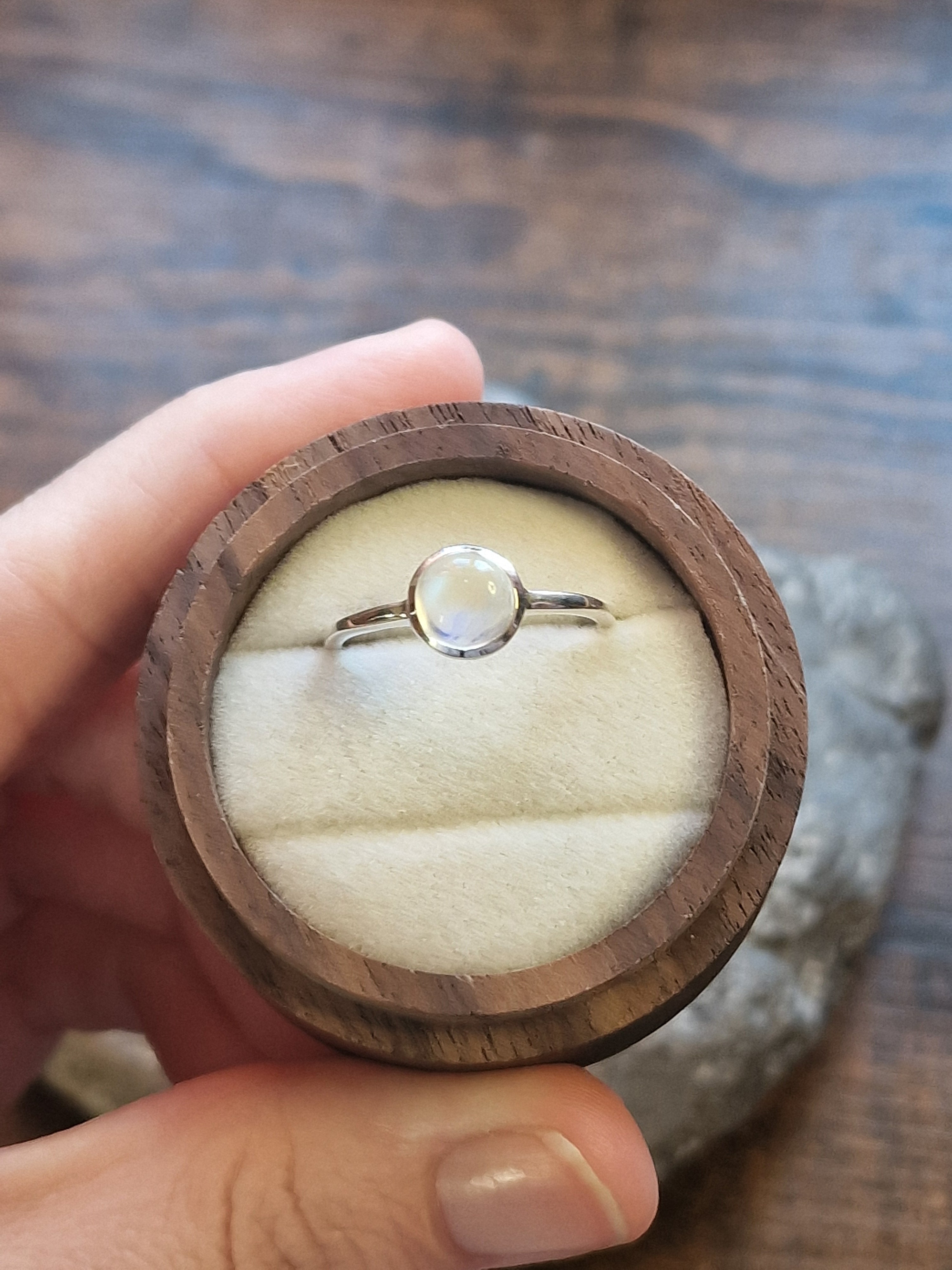 Bridget Simple Round Rainbow Moonstone Ring Size S