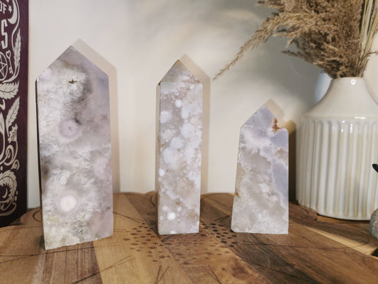 Pink amethyst with flower agate inclusions towers - Choose your own