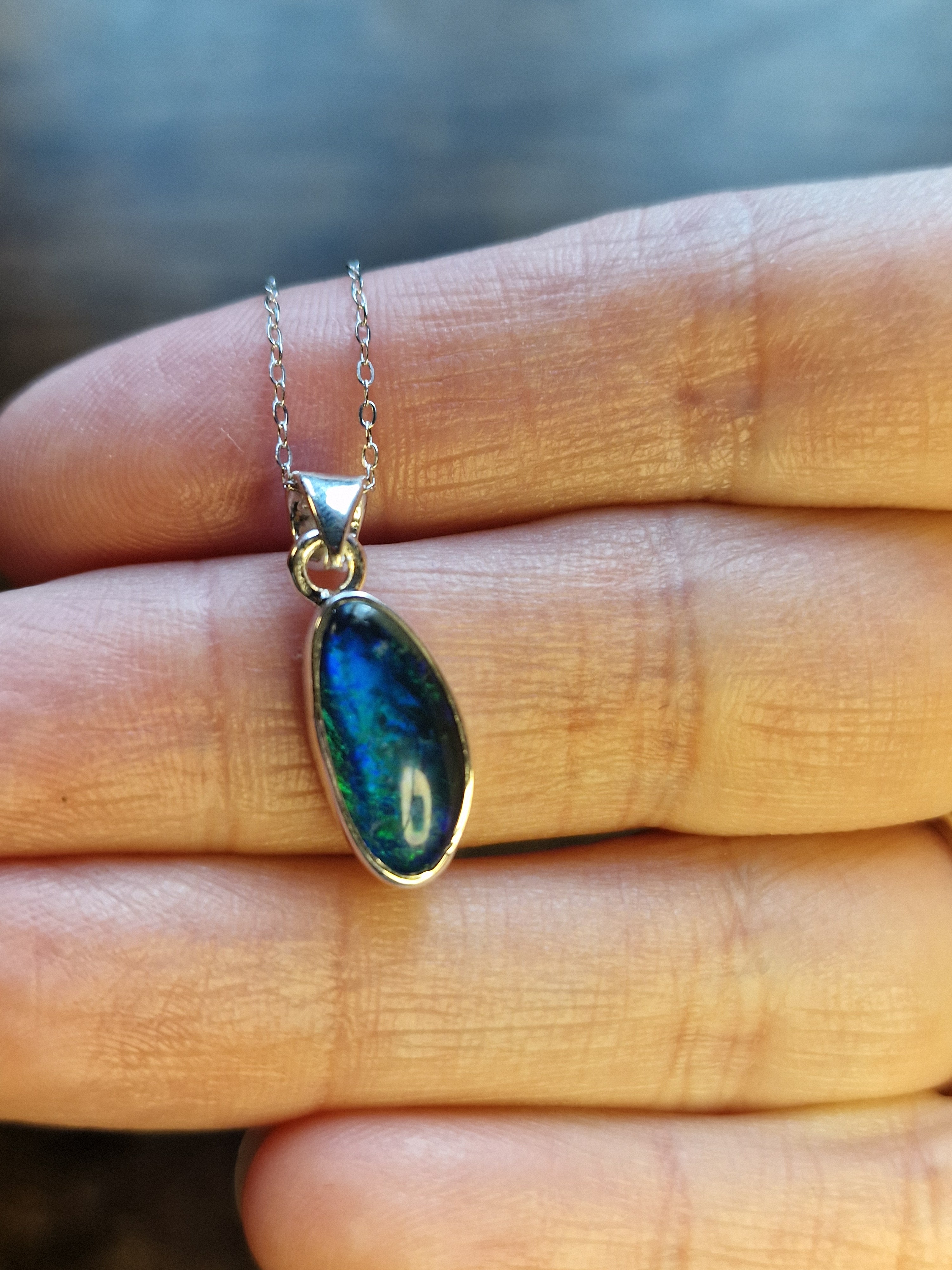 Australian Opal Triplet, 925 Silver Pendant with Chain