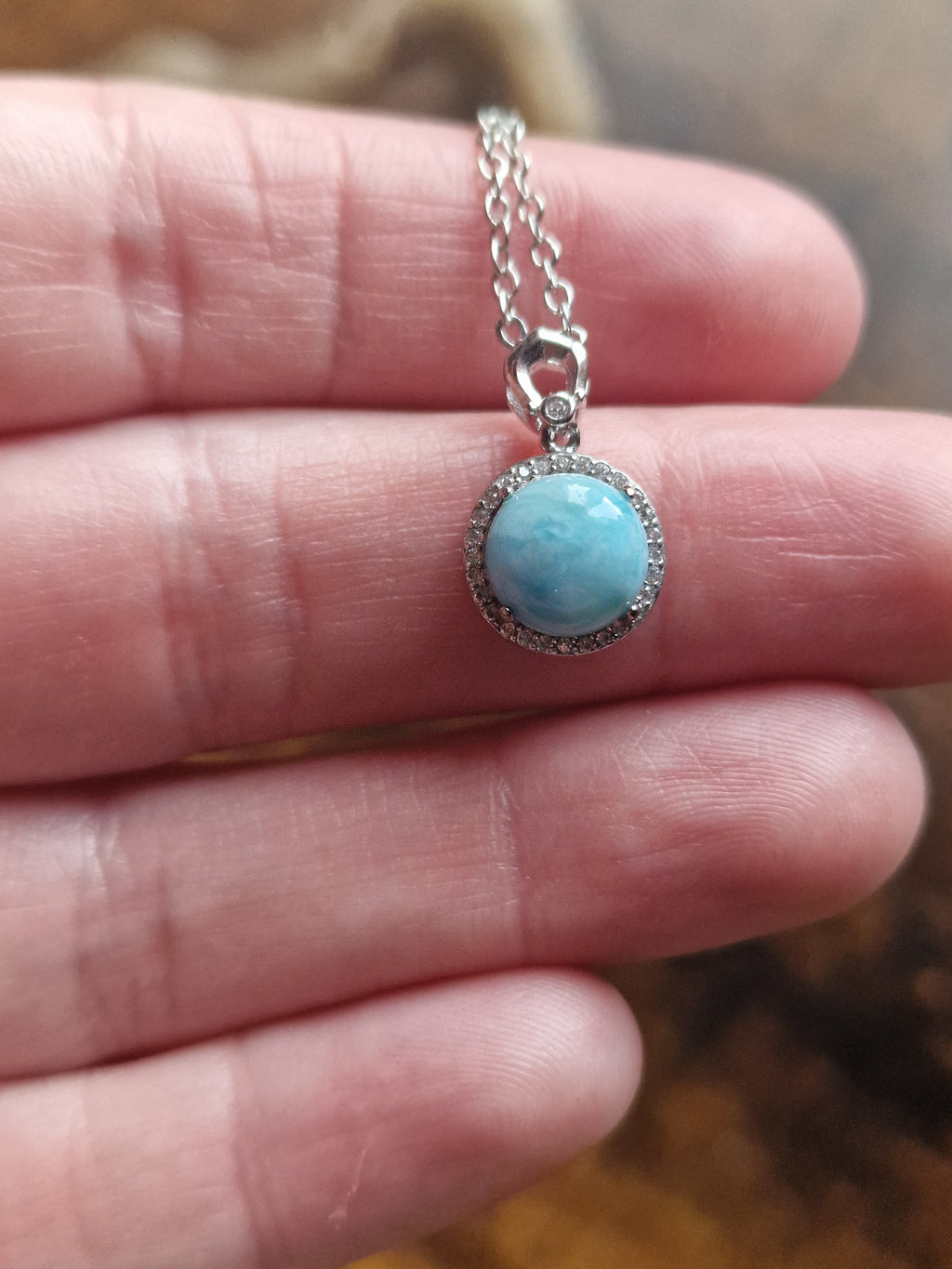 Larimar, 925 Silver Pendants with Chain