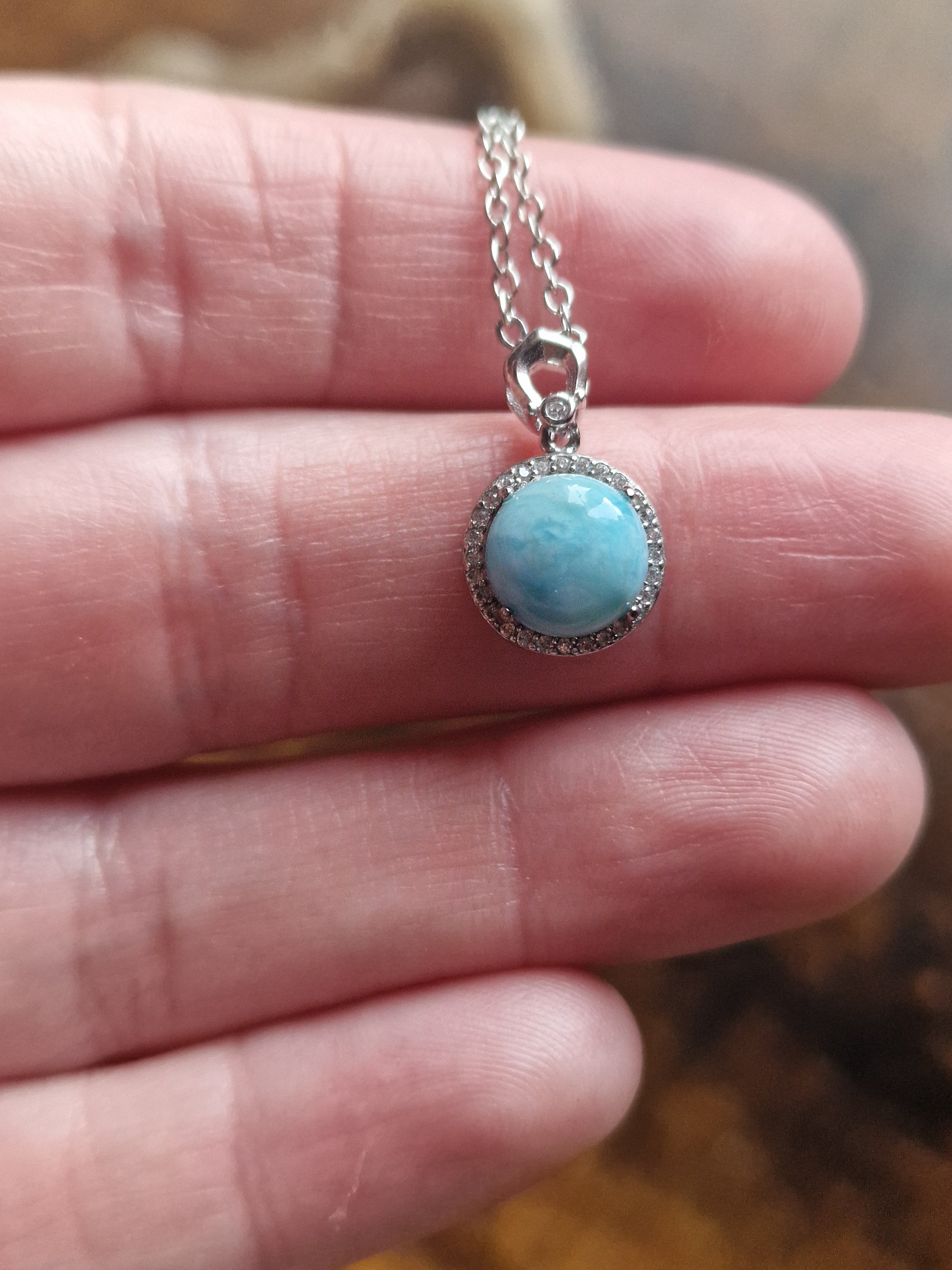 Larimar, 925 Silver Pendants with Chain