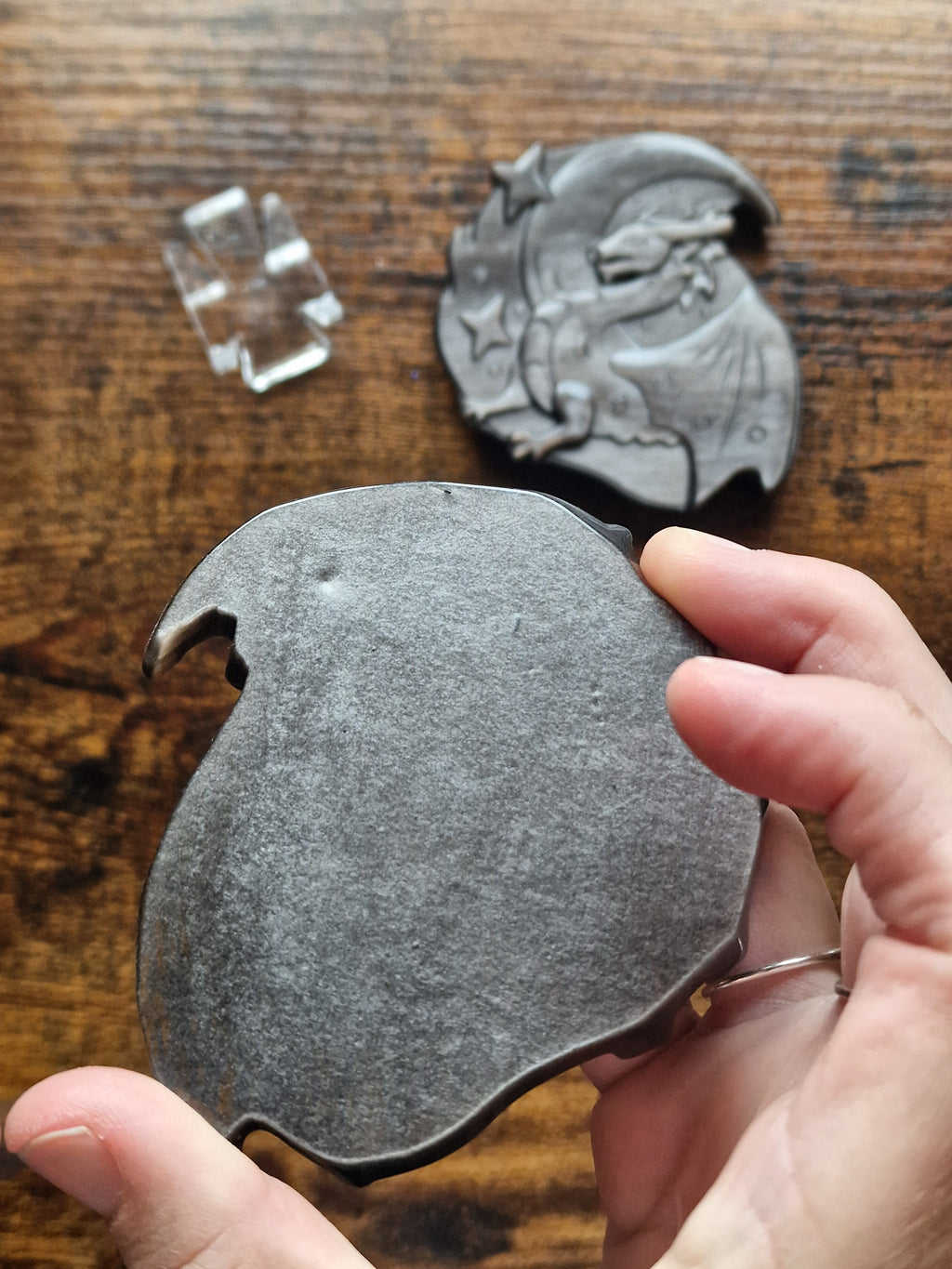 Silver Sheen Obsidian Dragon & Stars Plaque