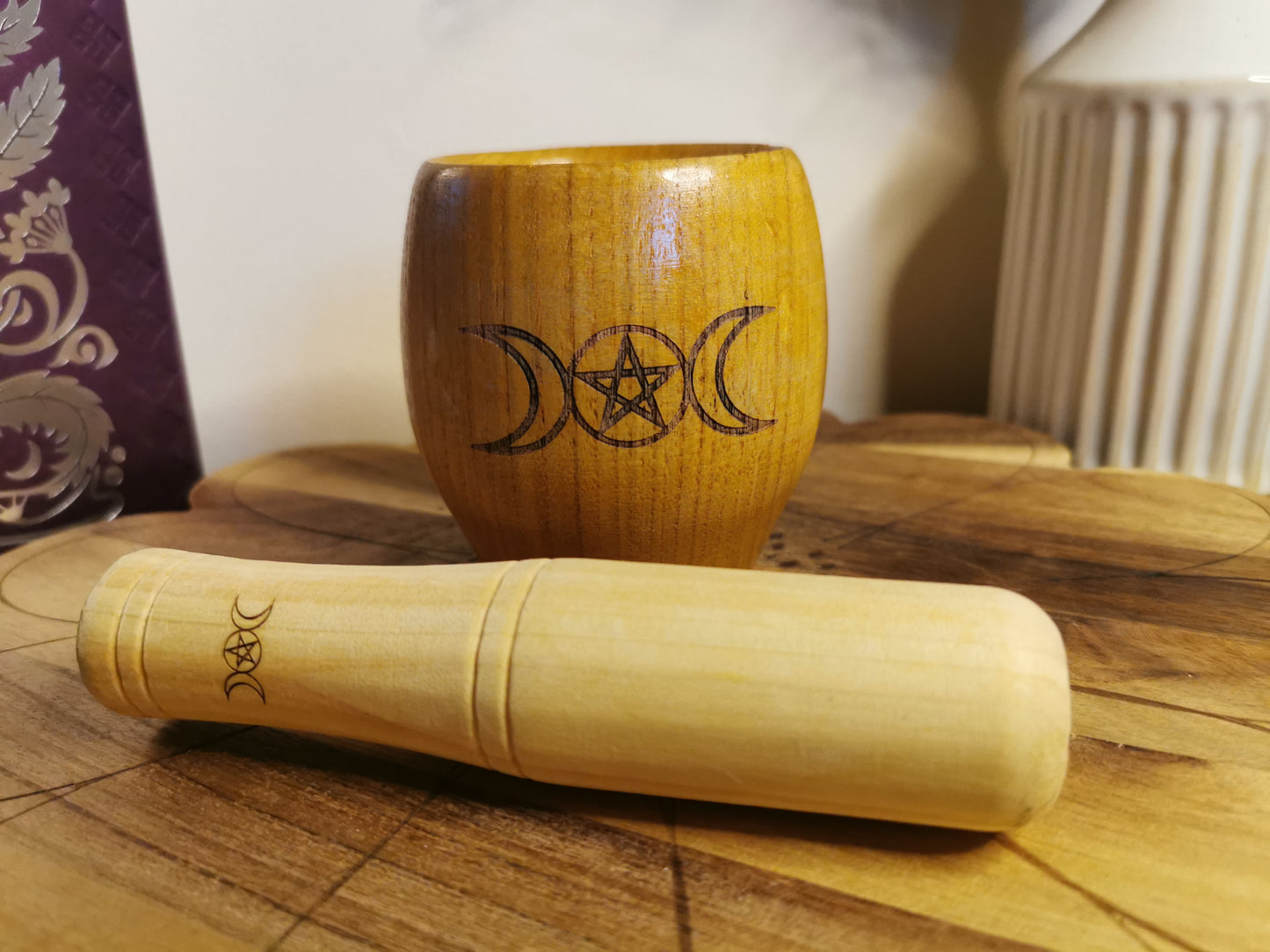 Triple Moon Wooden Mortar & Pestle