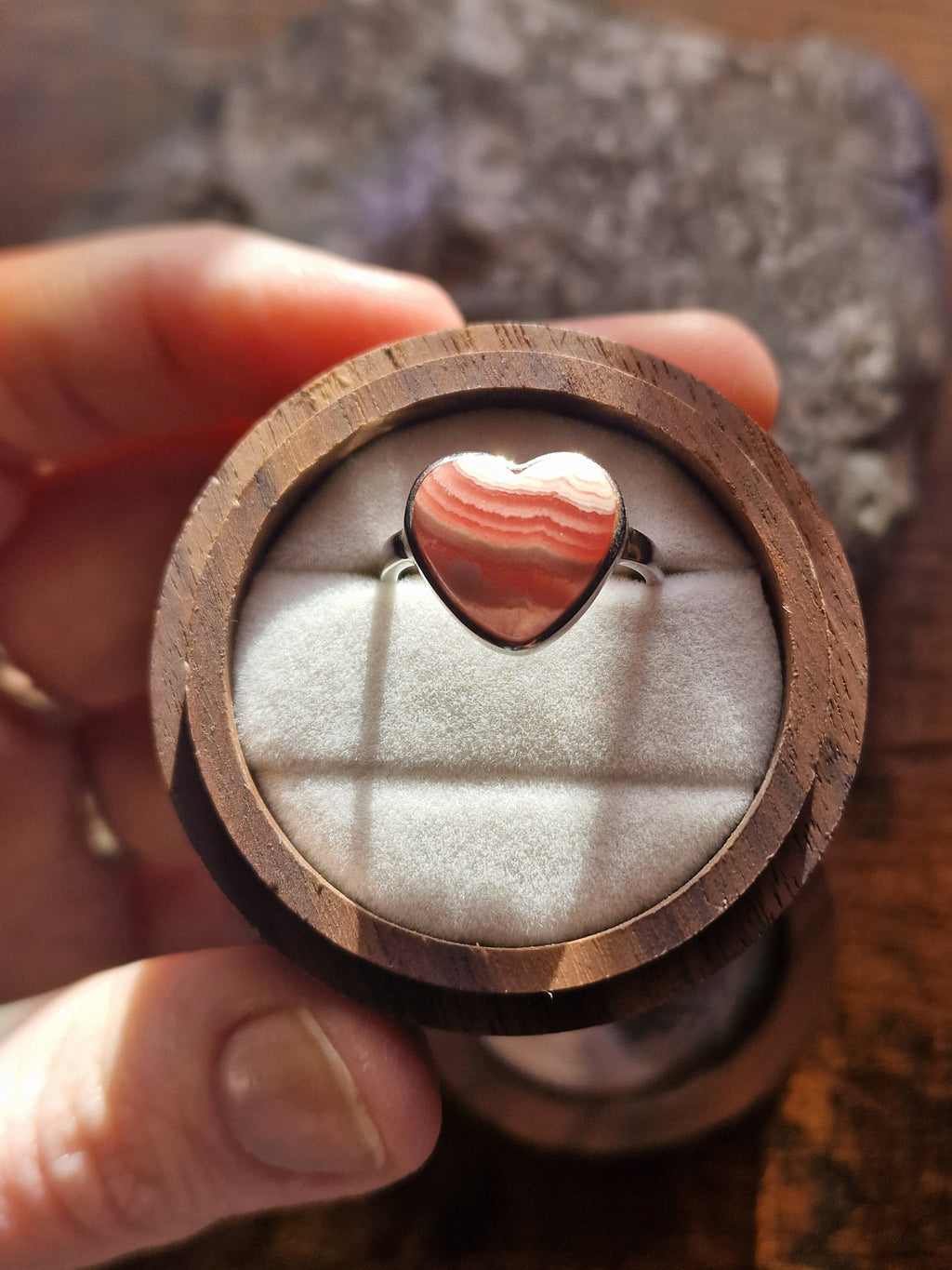 Rhodochrosite Heart Ring