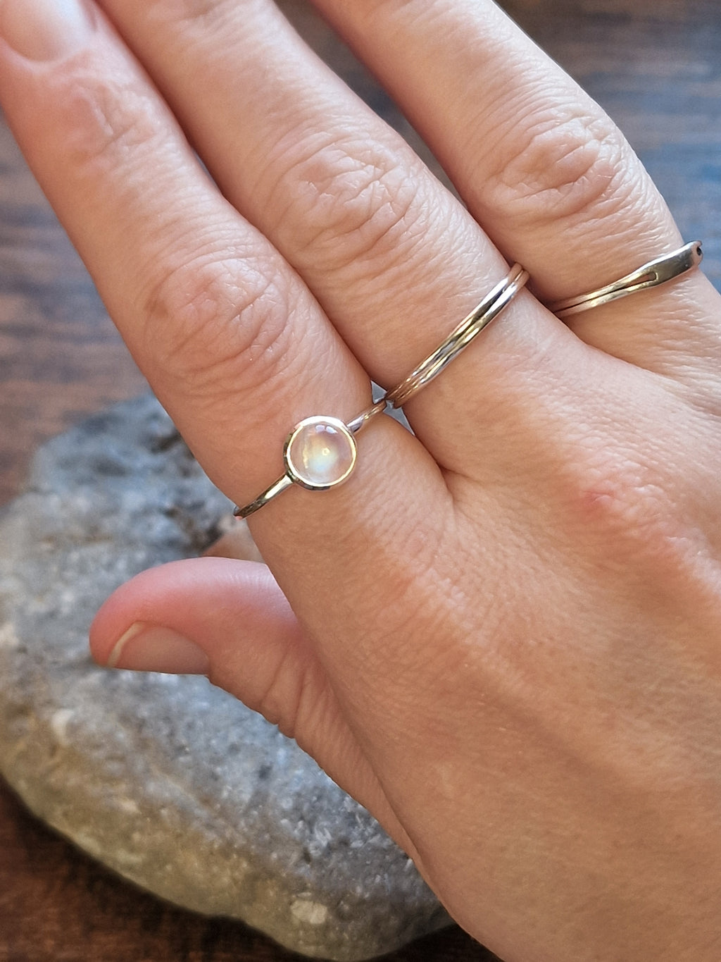 Bridget Simple Round Rainbow Moonstone Ring Size S