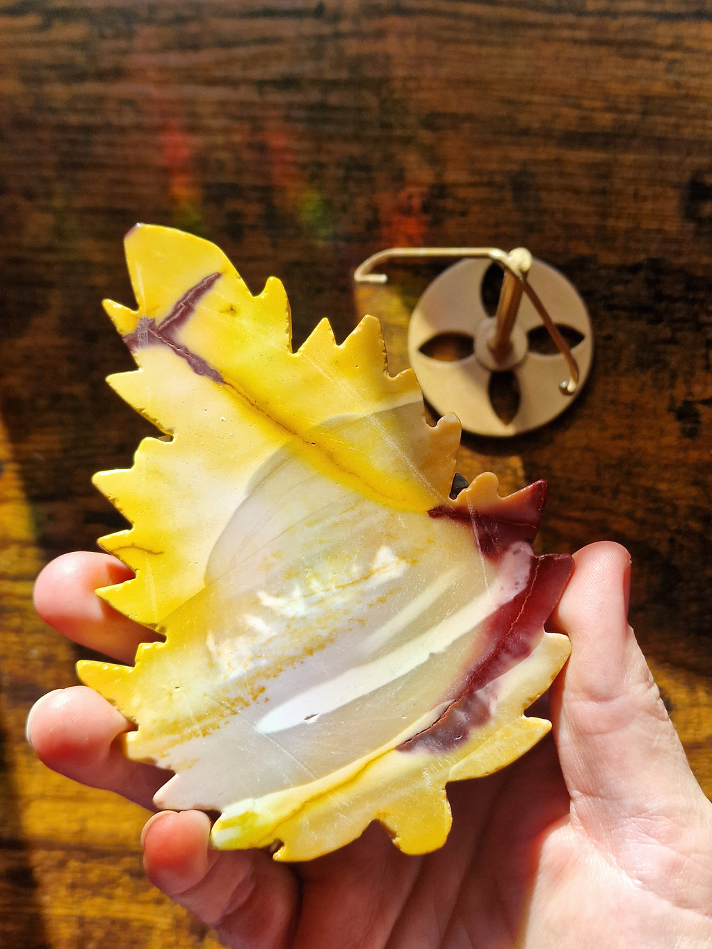 Mookaite Druzy Crystal Leaf on Gold-Coloured Stand