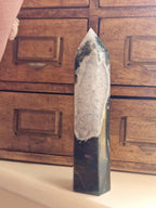 Moss Agate Tower with Quartz Window