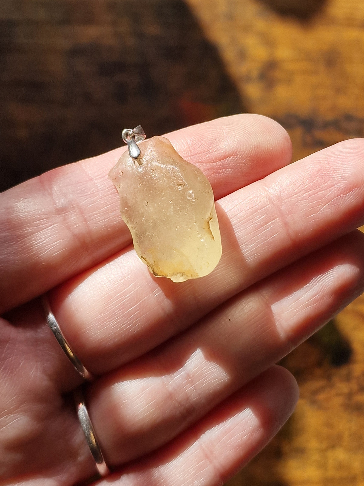 Raw Libyan Desert Glass Sterling Silver Necklace