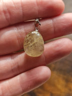 Golden Rutilated Quartz Oval, 925 Silver Pendant with Chain
