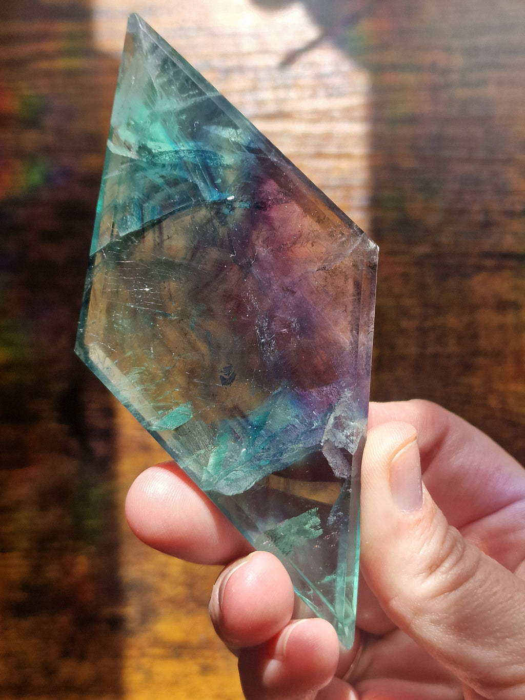 Fluorite Diamond with Silver Celestial Stand
