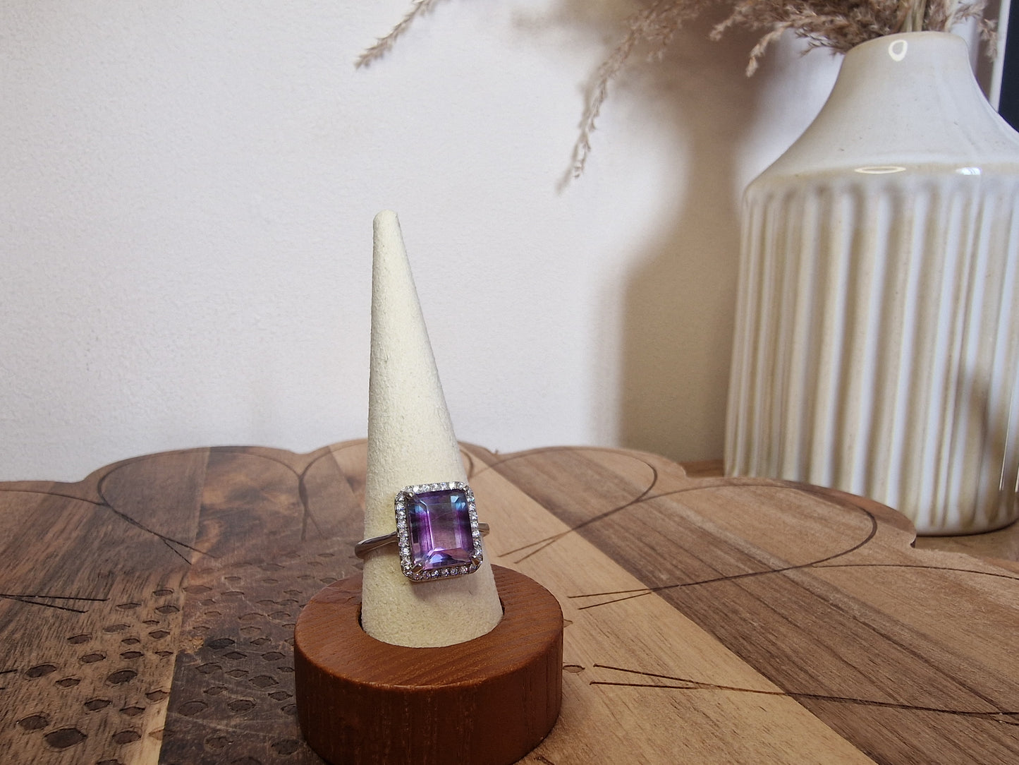 Rainbow Fluorite · Adjustable 925 Silver Ring🌈