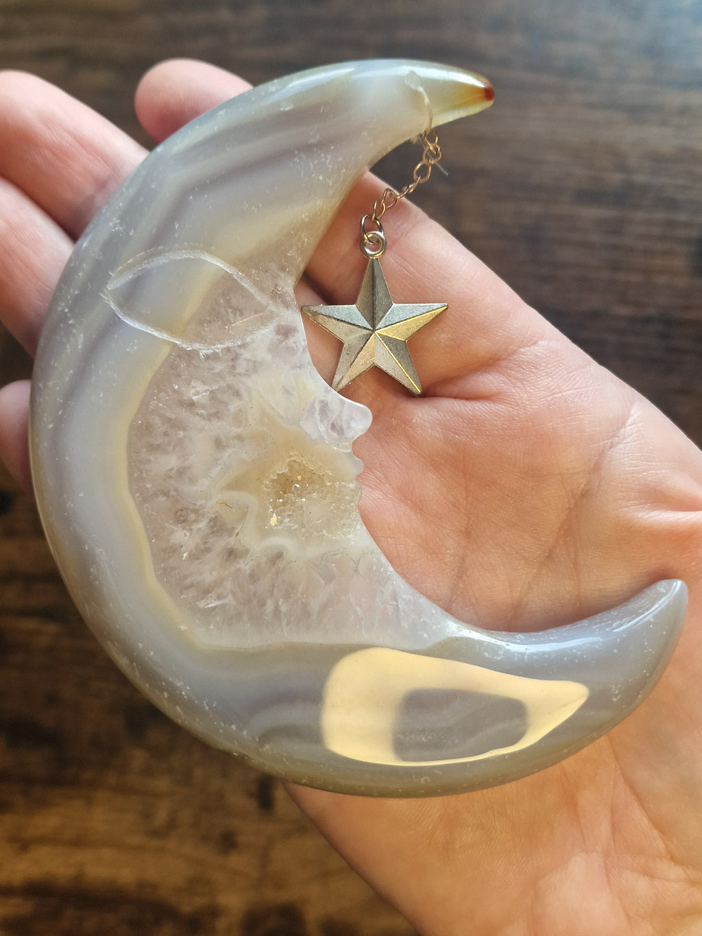 Druzy Agate Moon Carving