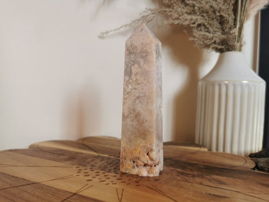 Pink Amethyst with Flower Agate Tower