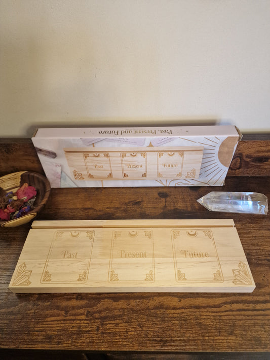 Past • Present • Future Wooden Tarot Card Stand