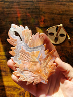 Druzy Pink Agate Crystal Leaf on Gold-Coloured Stand