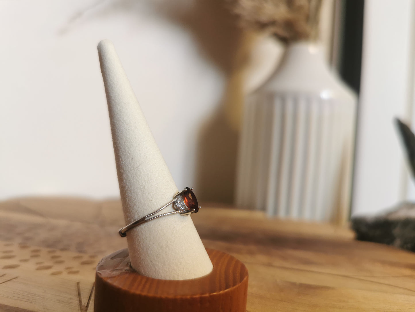 Garnet Oval Ring – 925 Silver (Adjustable)