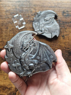 Silver Sheen Obsidian Dragon & Stars Plaque