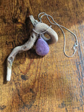 Charoite Teardrop, 925 Silver Pendant with Chain