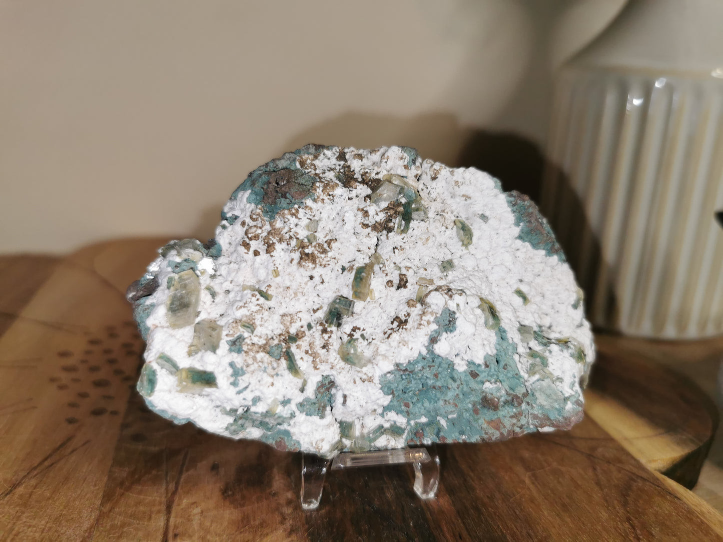 Green Apophyllite on Matrix with Stand