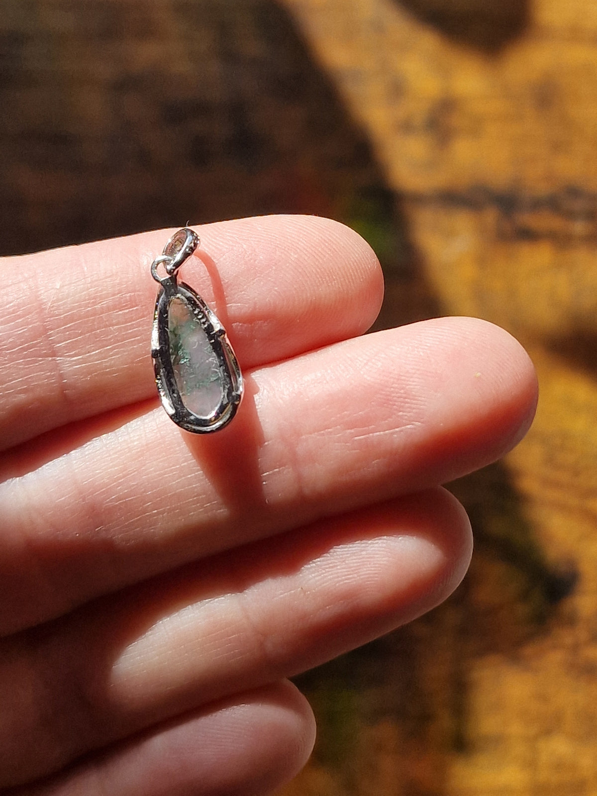 Moss Agate Teardrop Sterling Silver Necklace
