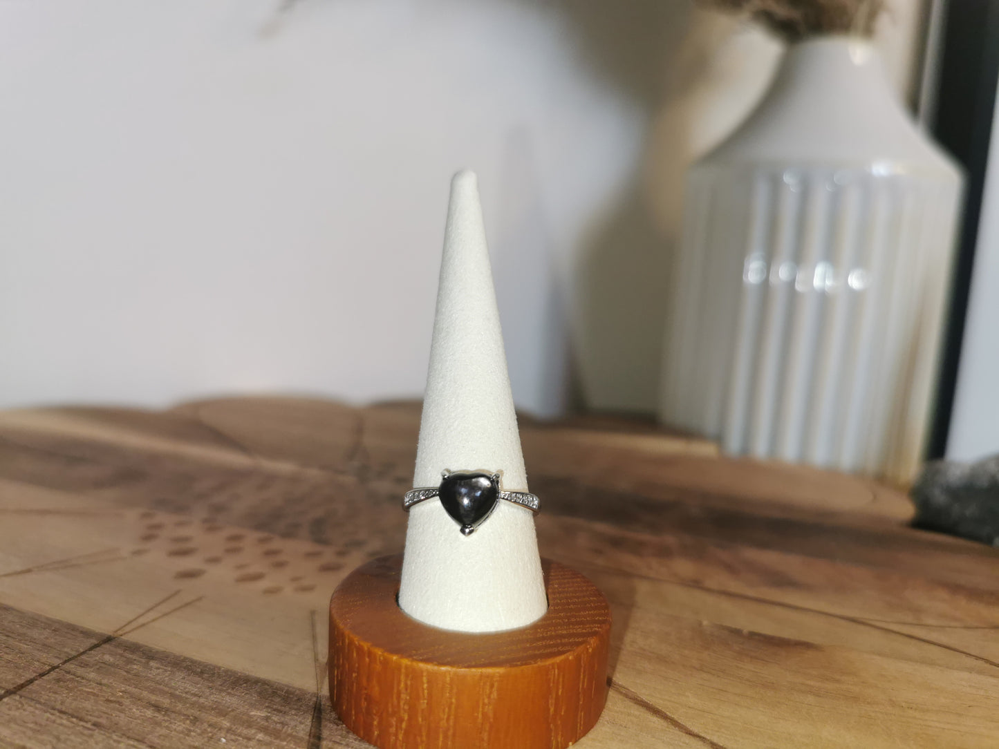 Hypersthene Heart Ring — 925 Adjustable Silver