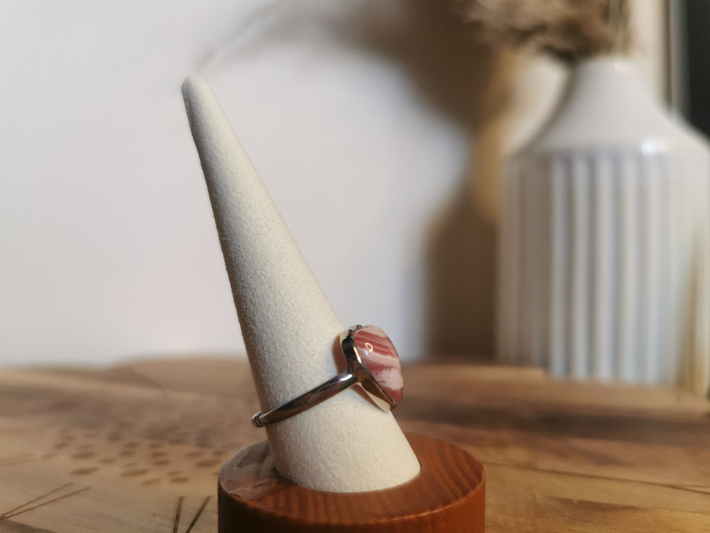 Rhodochrosite Heart - 925 Silver Adjustable Ring