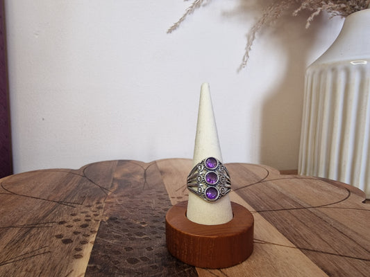 Triple Amethyst – Adjustable 925 Silver Ring
