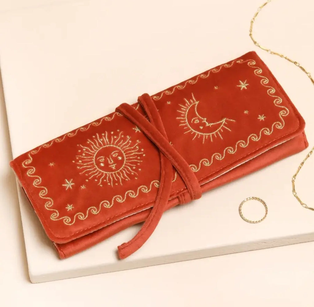 Embroidered Velvet Jewellery Roll