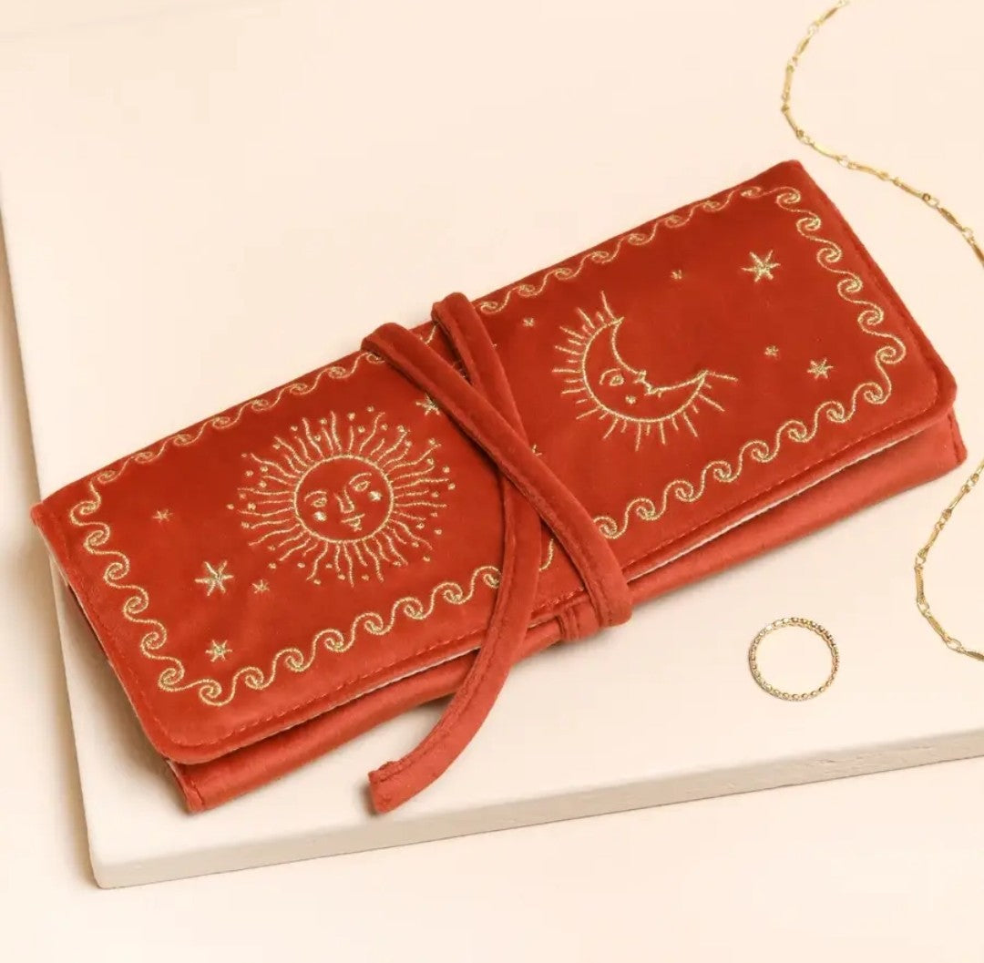 Embroidered Velvet Jewellery Roll