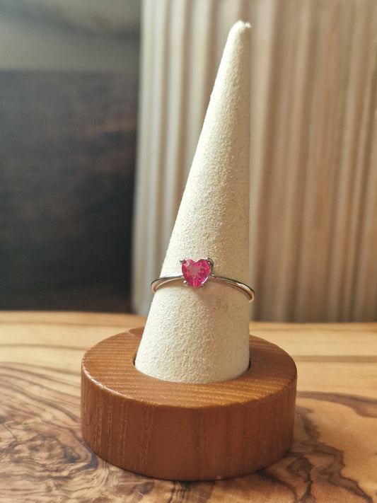 Pink Topaz Heart 925silver adjustable ring