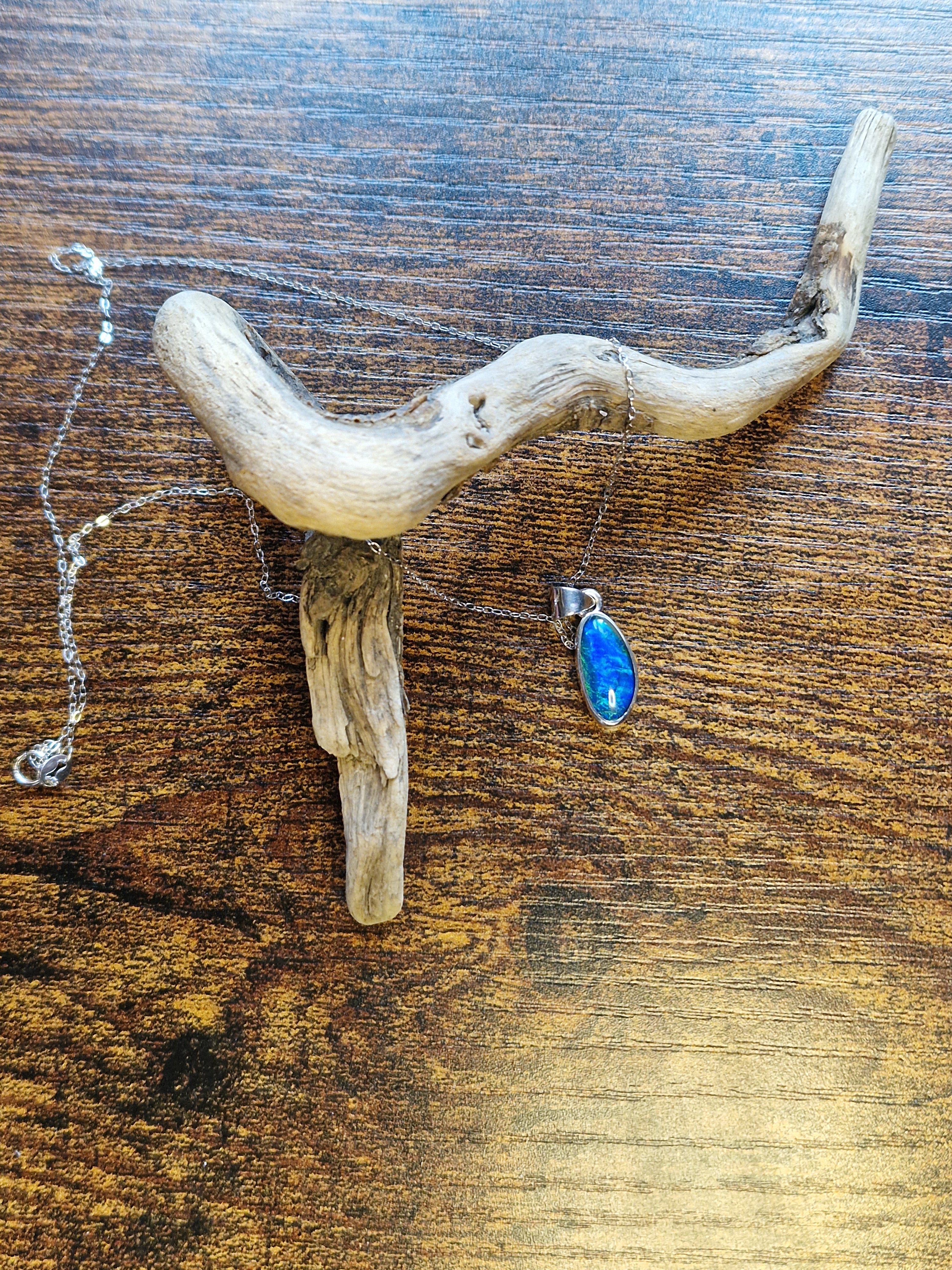 Australian Opal Triplet, 925 Silver Pendant with Chain