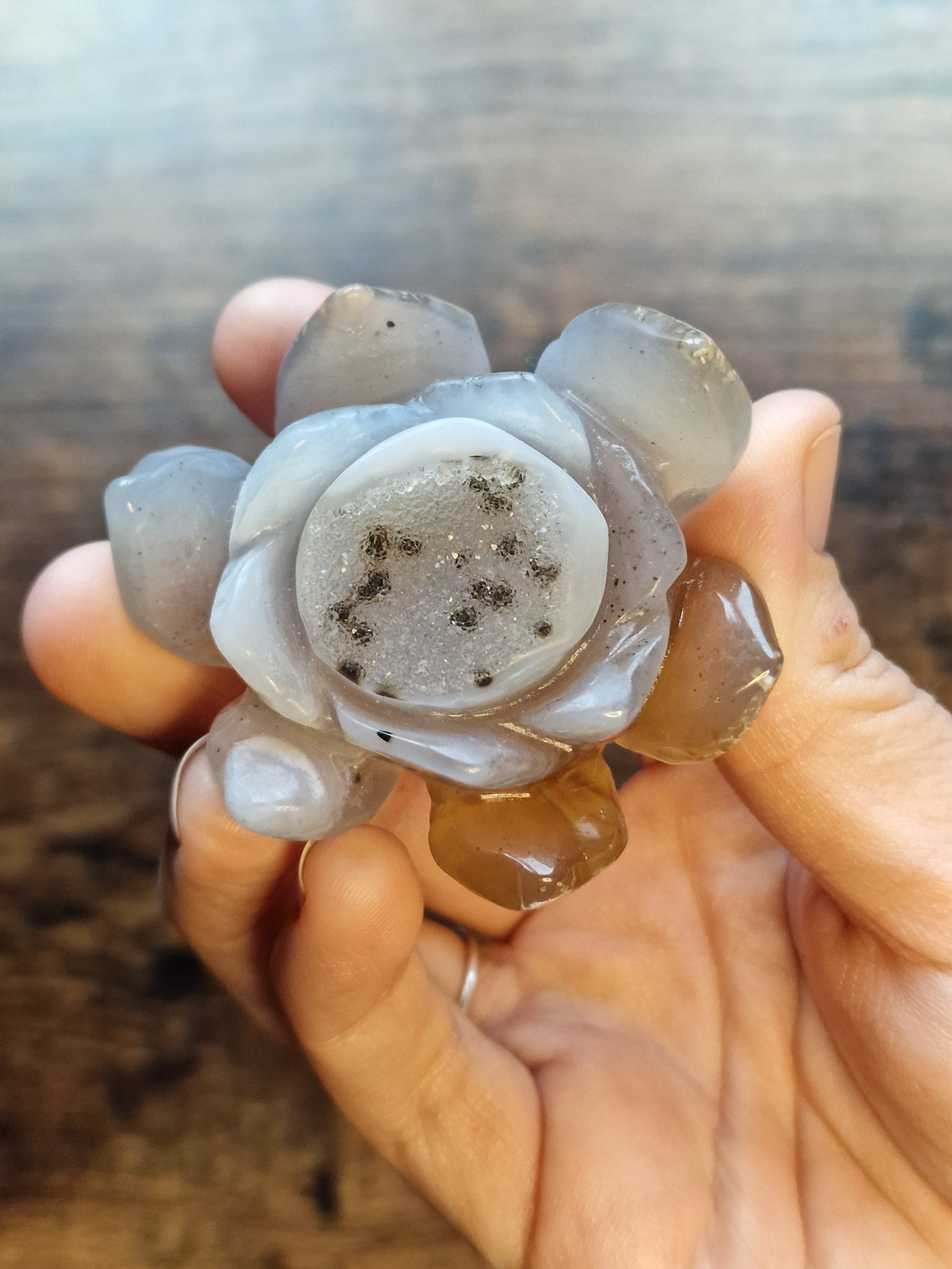 Druzy Agate Flower Carvings