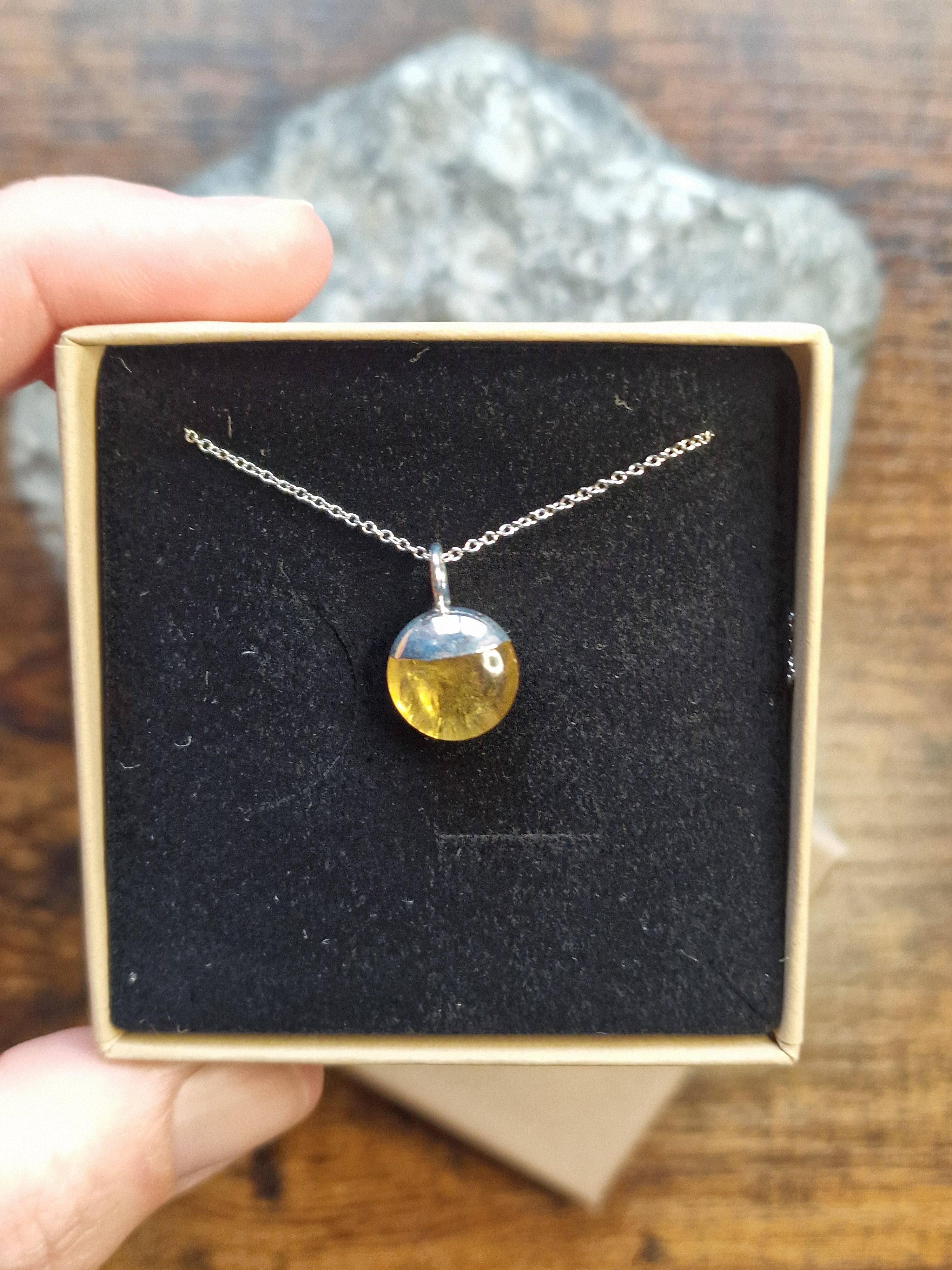 Citrine Orb, Sterling Silver Necklace