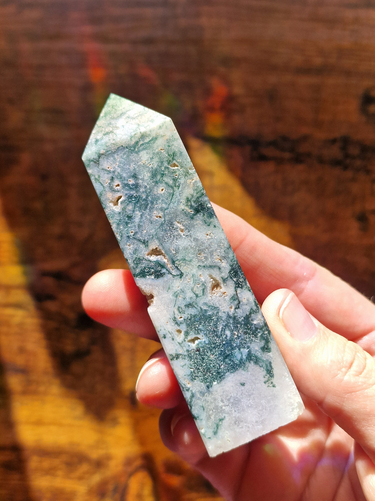 Chunky Moss Agate Druzy Tower