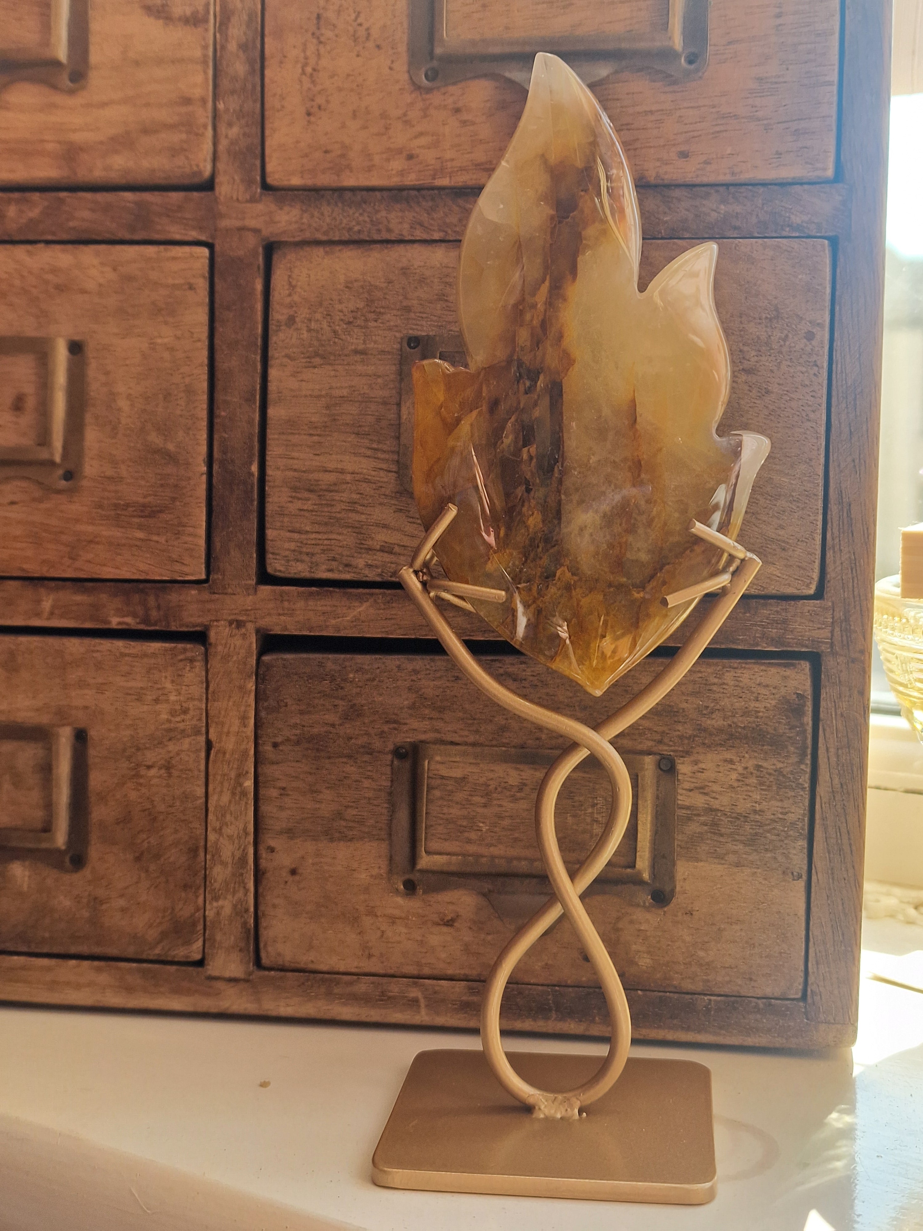 Golden Healer Flame Carving with Stand