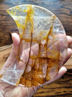 Golden Healer Quartz Crescent Moon on Stand