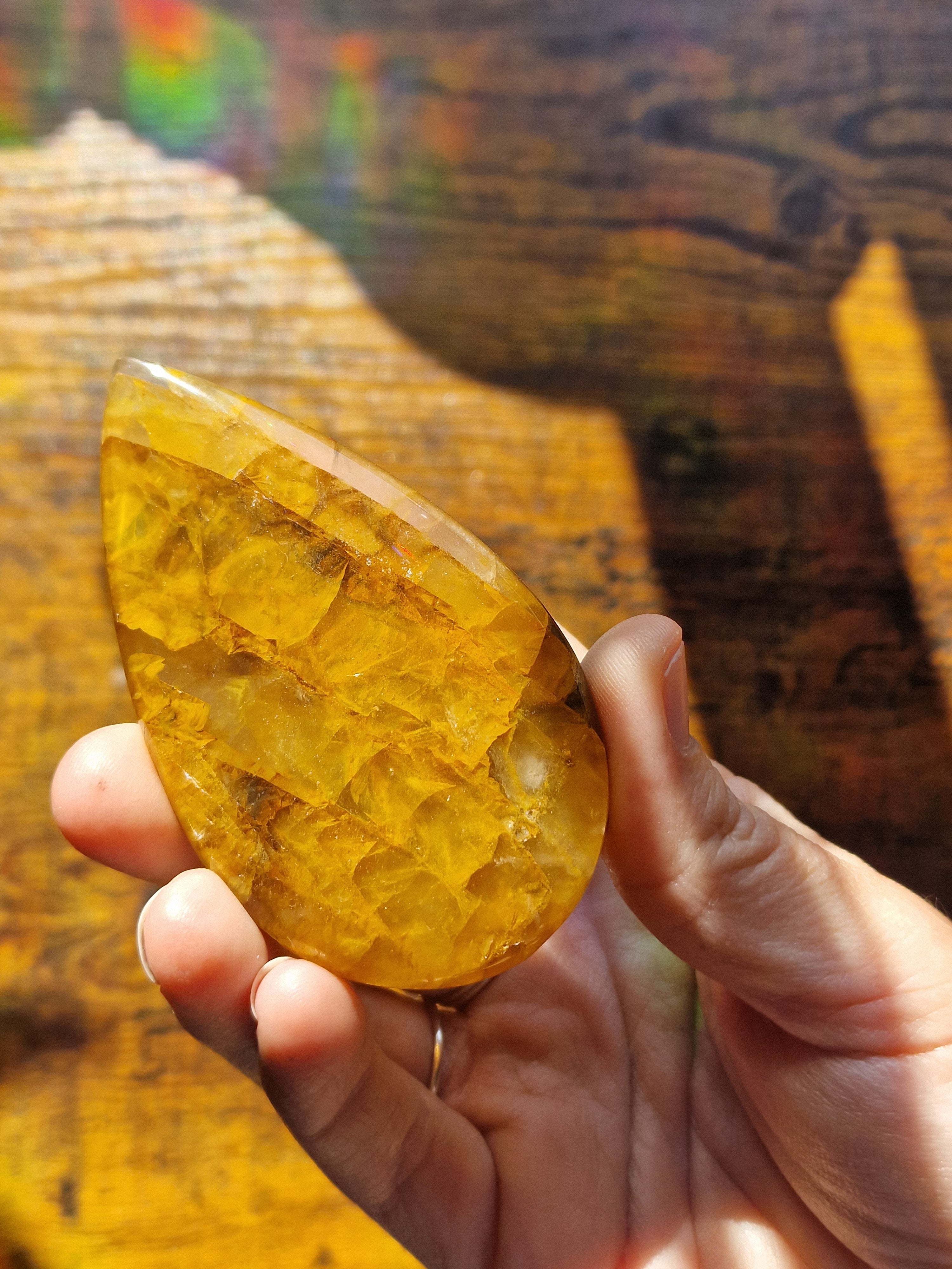 Golden Healer Teardrop Carving with Stand
