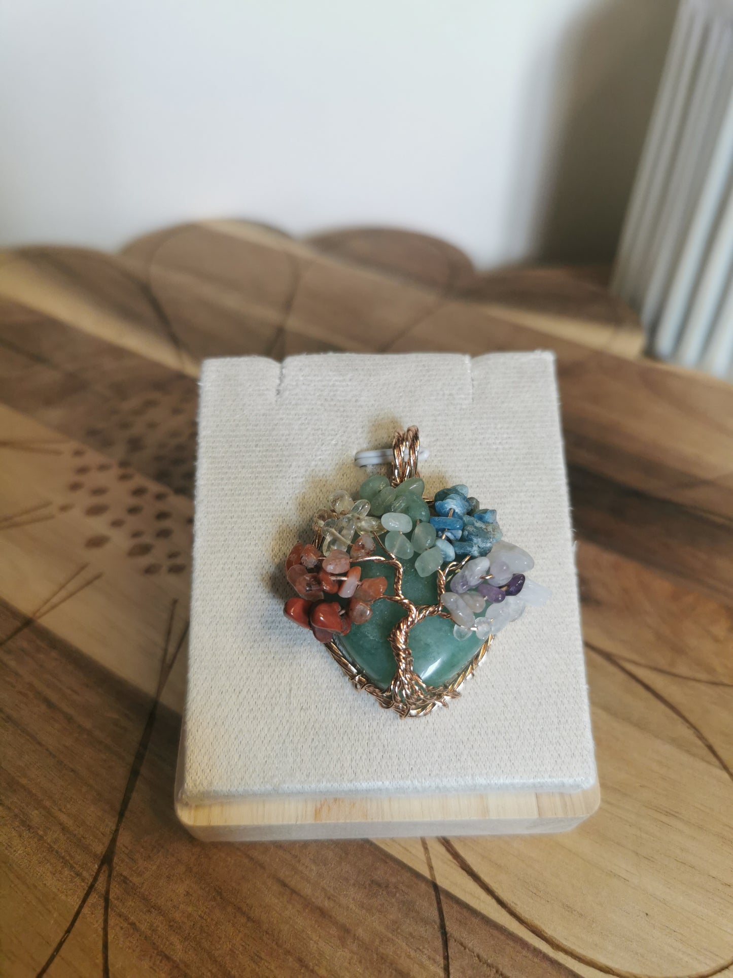 Chakra Tree of Life Pendant – Wire Wrapped on Green Aventurine