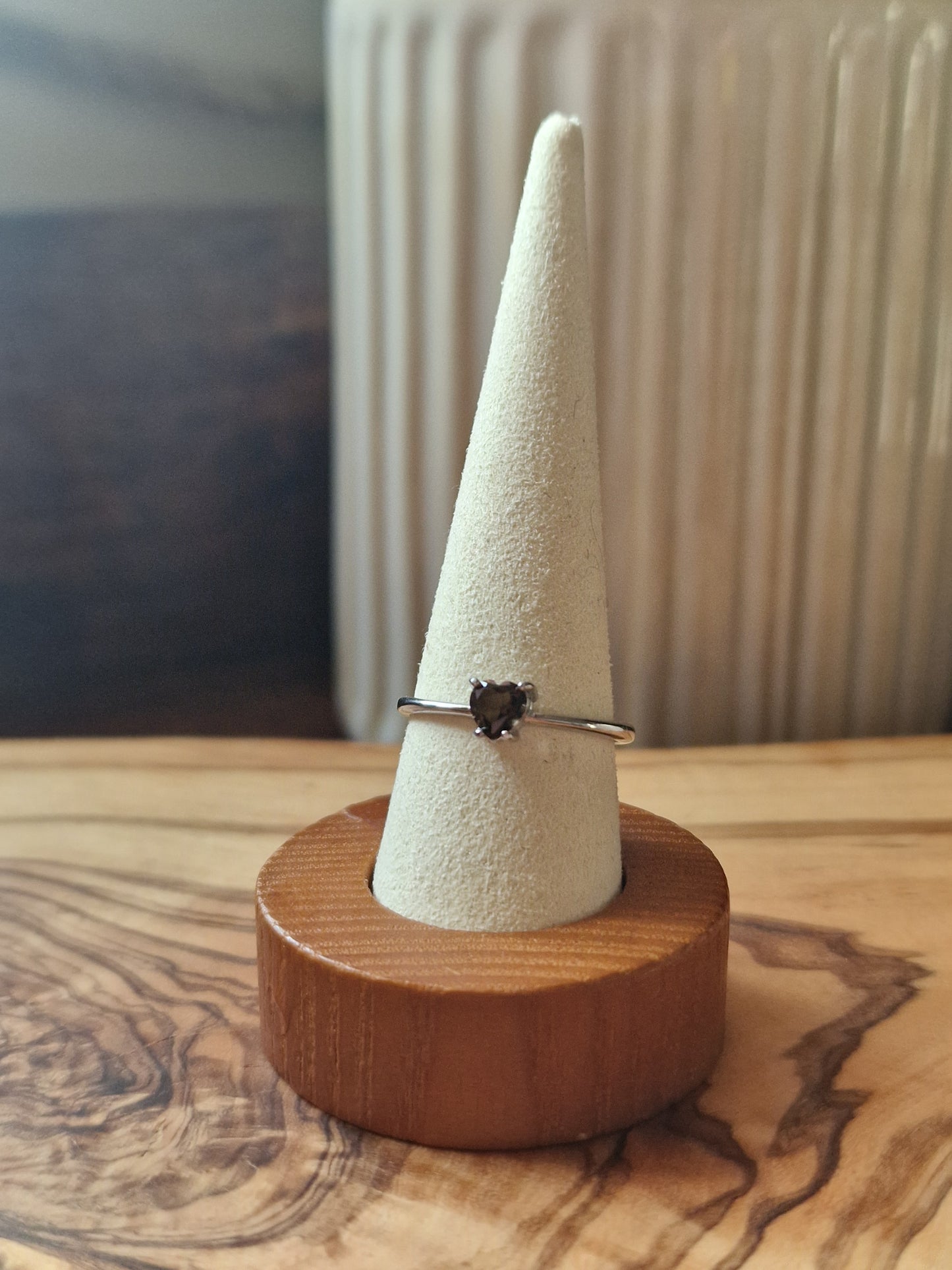 Smoky Quartz Heart 925silver adjustable ring