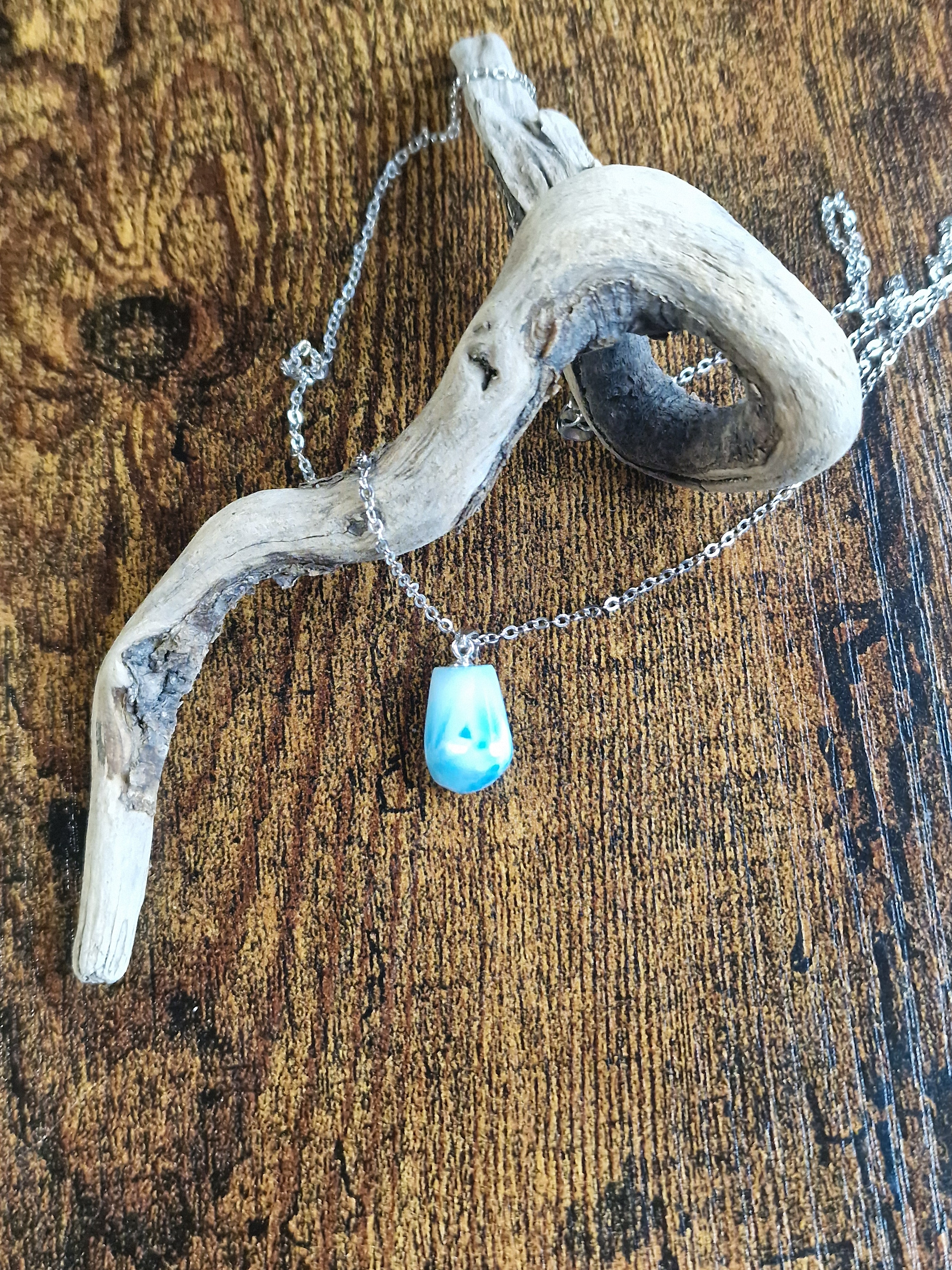 Larimar, 925 Silver Pendants with Chain